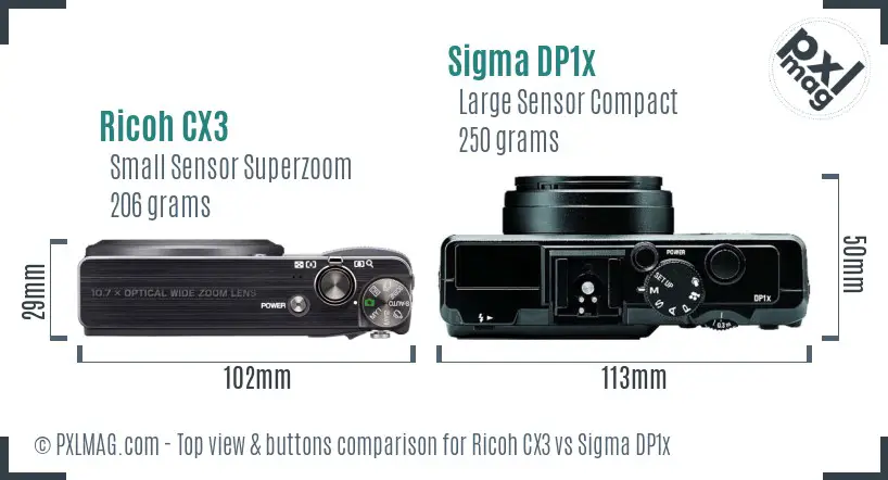 Ricoh CX3 vs Sigma DP1x top view buttons comparison