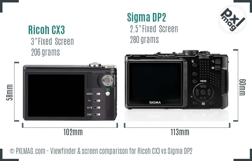 Ricoh CX3 vs Sigma DP2 Screen and Viewfinder comparison