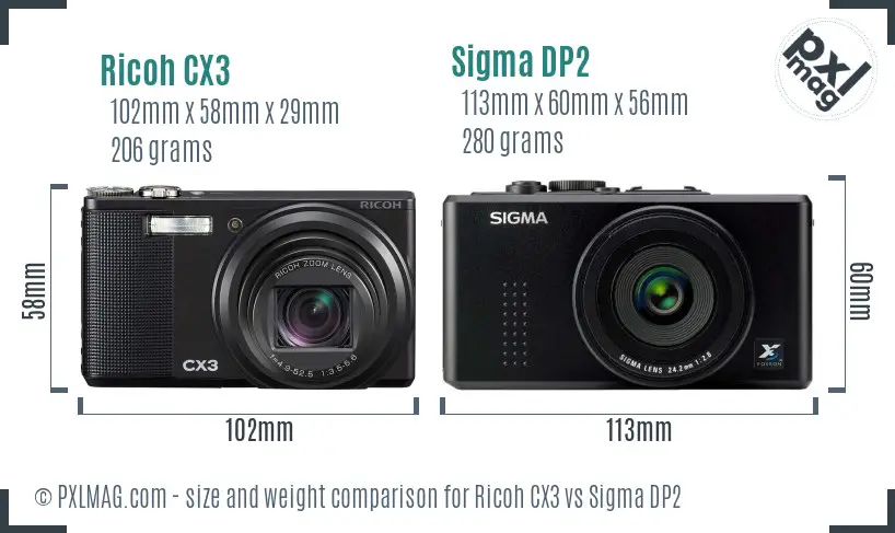 Ricoh CX3 vs Sigma DP2 size comparison