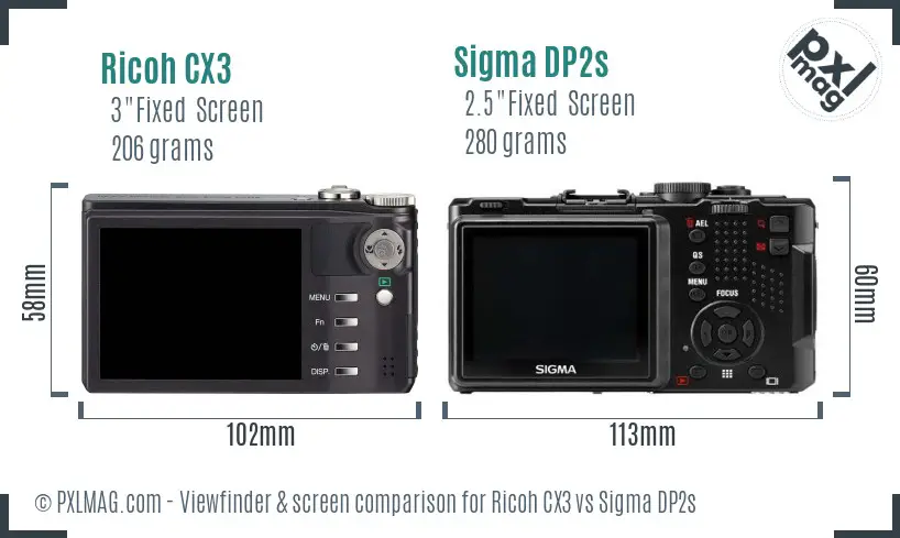 Ricoh CX3 vs Sigma DP2s Screen and Viewfinder comparison