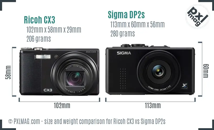 Ricoh CX3 vs Sigma DP2s size comparison