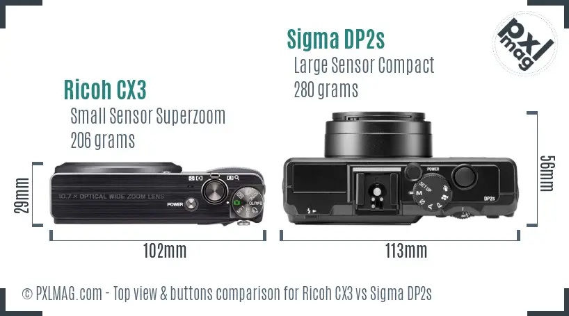 Ricoh CX3 vs Sigma DP2s top view buttons comparison