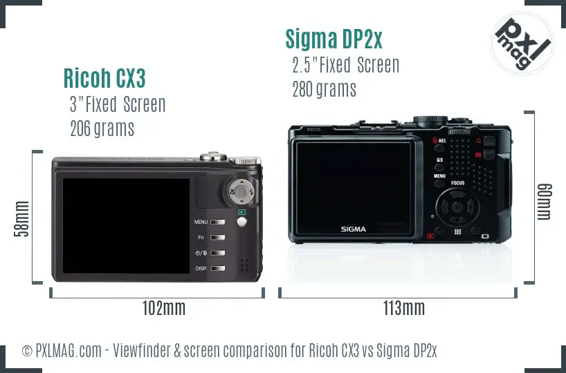 Ricoh CX3 vs Sigma DP2x Screen and Viewfinder comparison