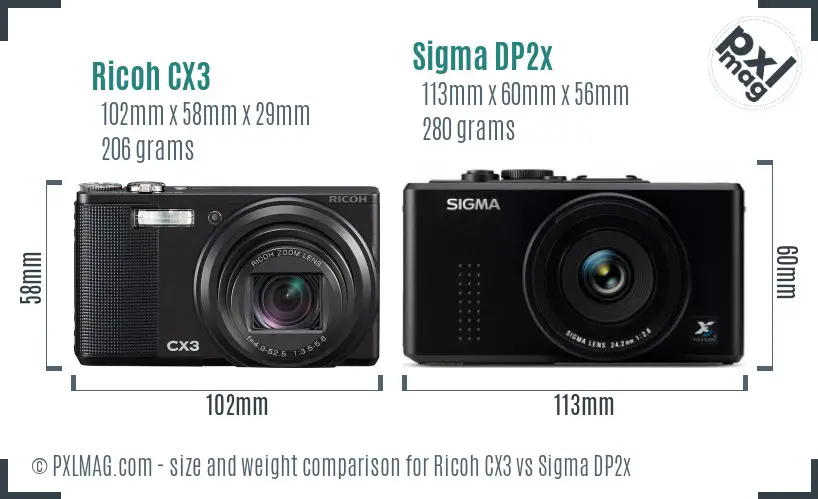 Ricoh CX3 vs Sigma DP2x size comparison