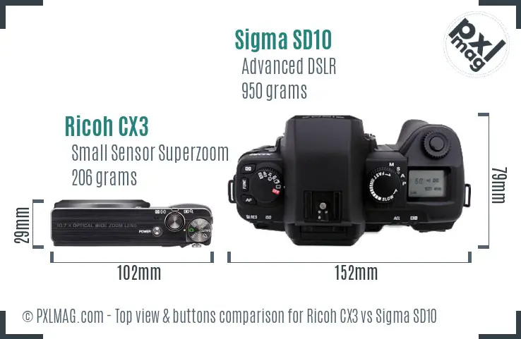 Ricoh CX3 vs Sigma SD10 top view buttons comparison