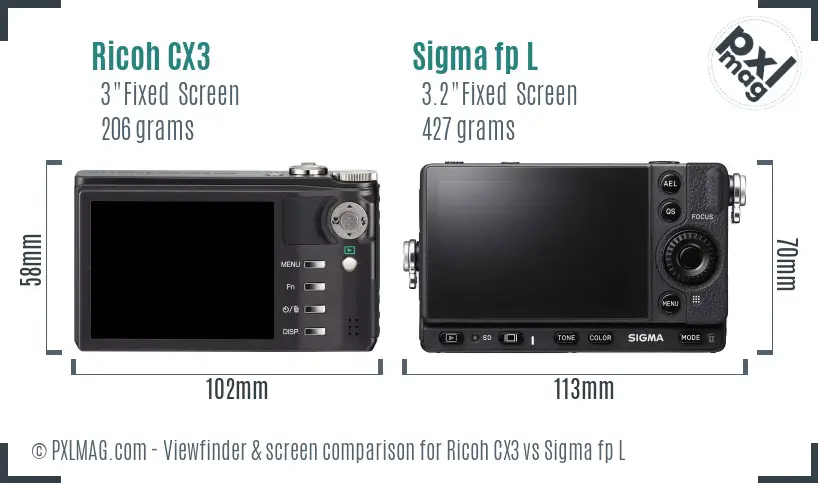 Ricoh CX3 vs Sigma fp L Screen and Viewfinder comparison