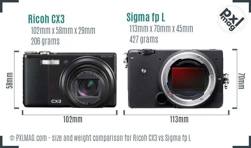 Ricoh CX3 vs Sigma fp L size comparison