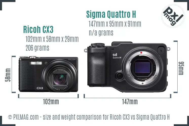 Ricoh CX3 vs Sigma Quattro H size comparison