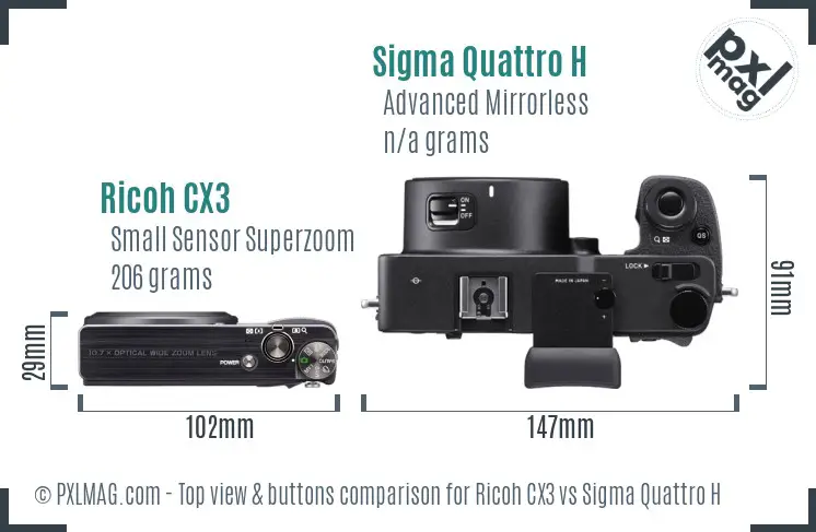 Ricoh CX3 vs Sigma Quattro H top view buttons comparison