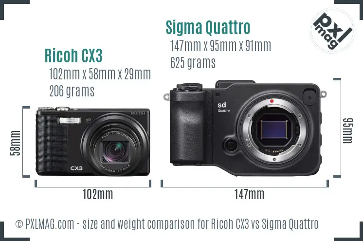 Ricoh CX3 vs Sigma Quattro size comparison