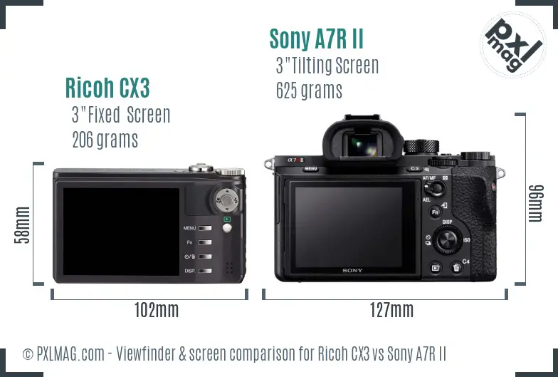 Ricoh CX3 vs Sony A7R II Screen and Viewfinder comparison