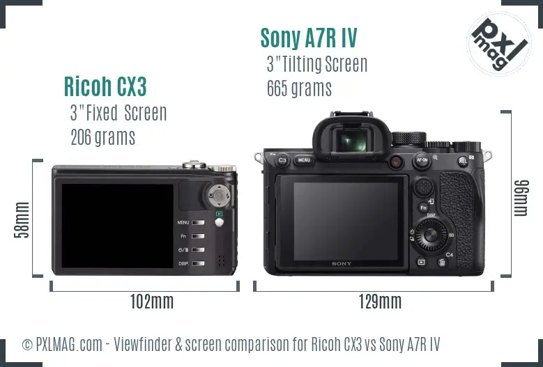 Ricoh CX3 vs Sony A7R IV Screen and Viewfinder comparison