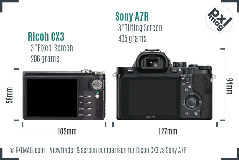 Ricoh CX3 vs Sony A7R Screen and Viewfinder comparison