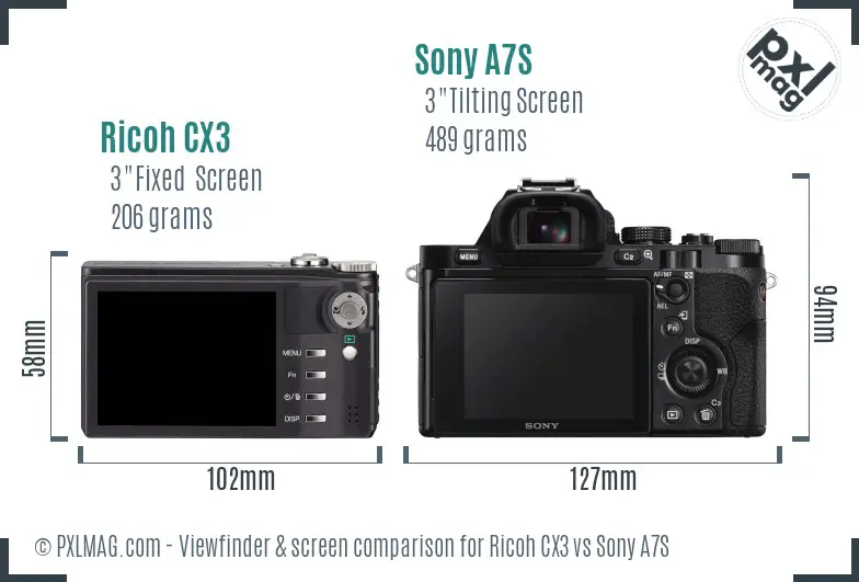 Ricoh CX3 vs Sony A7S Screen and Viewfinder comparison