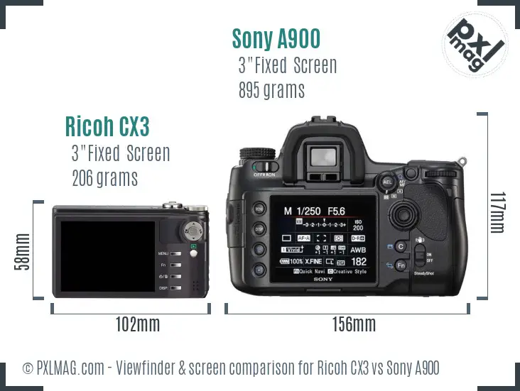 Ricoh CX3 vs Sony A900 Screen and Viewfinder comparison