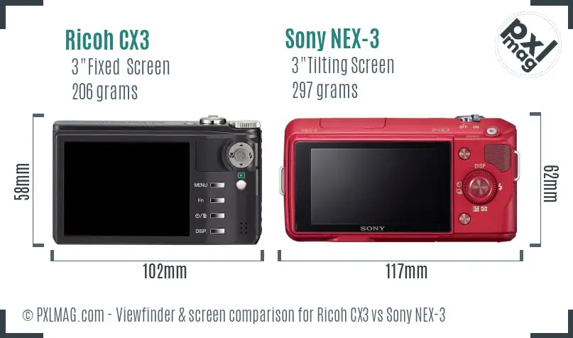Ricoh CX3 vs Sony NEX-3 Screen and Viewfinder comparison