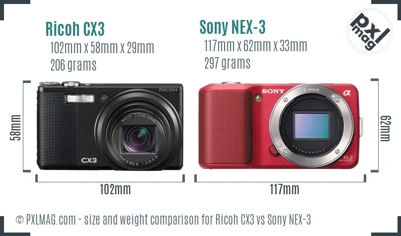 Ricoh CX3 vs Sony NEX-3 size comparison