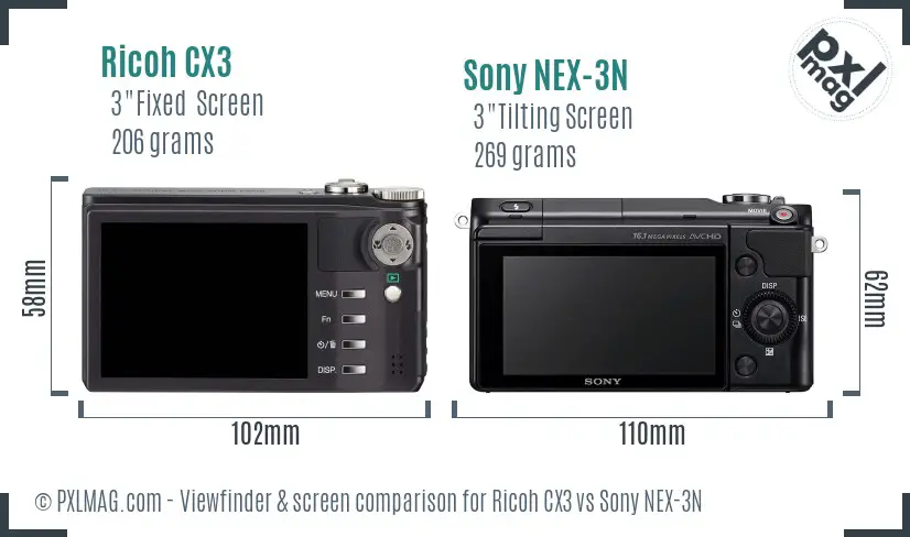 Ricoh CX3 vs Sony NEX-3N Screen and Viewfinder comparison