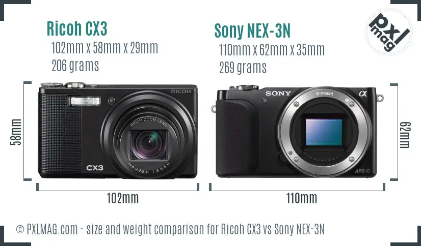 Ricoh CX3 vs Sony NEX-3N size comparison