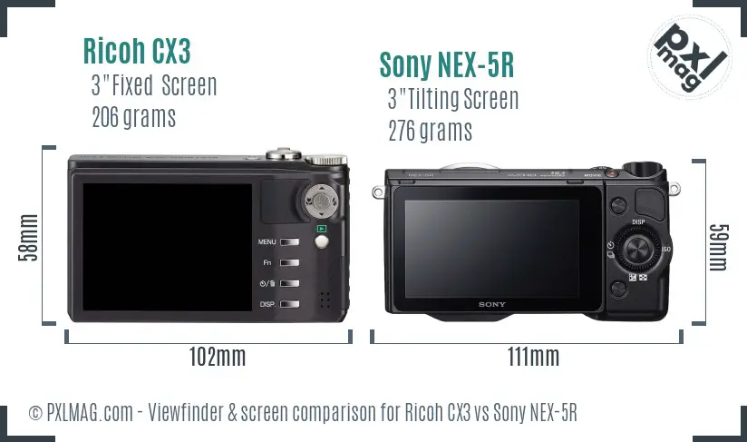 Ricoh CX3 vs Sony NEX-5R Screen and Viewfinder comparison