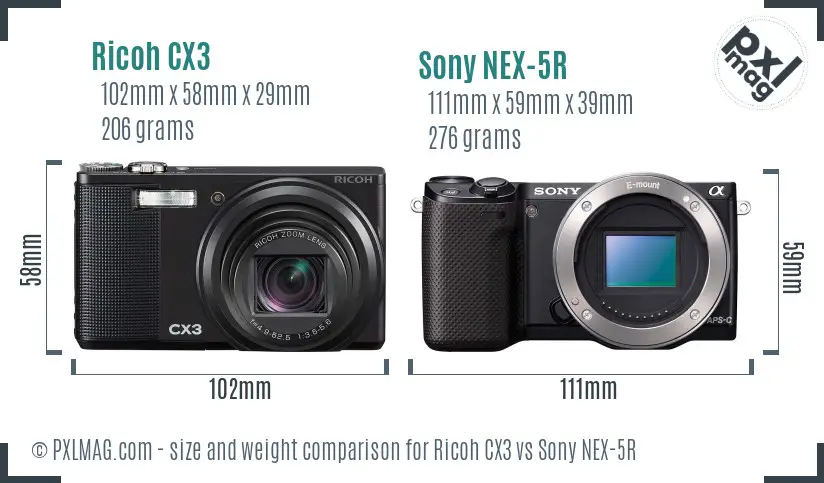 Ricoh CX3 vs Sony NEX-5R size comparison