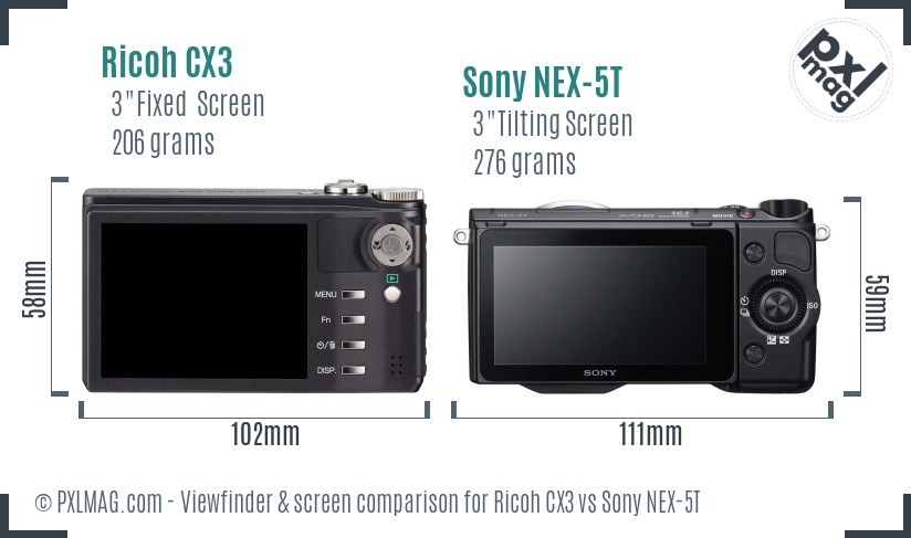 Ricoh CX3 vs Sony NEX-5T Screen and Viewfinder comparison