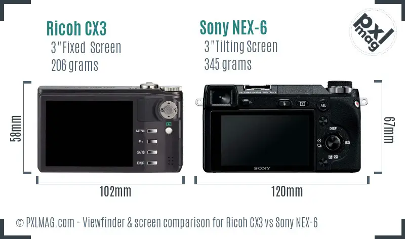 Ricoh CX3 vs Sony NEX-6 Screen and Viewfinder comparison