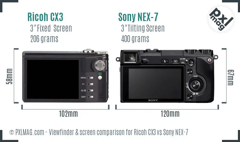 Ricoh CX3 vs Sony NEX-7 Screen and Viewfinder comparison