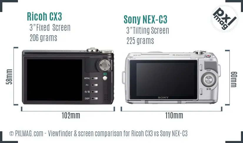 Ricoh CX3 vs Sony NEX-C3 Screen and Viewfinder comparison