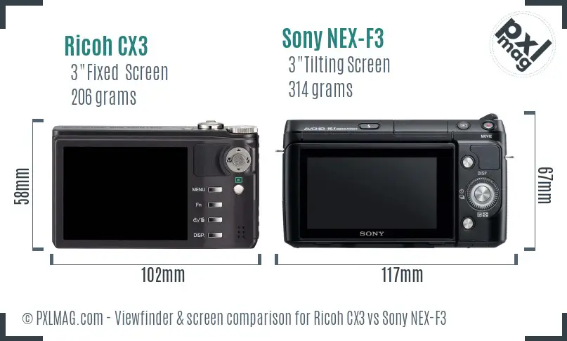 Ricoh CX3 vs Sony NEX-F3 Screen and Viewfinder comparison