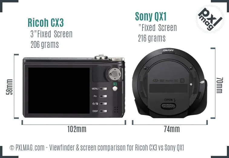 Ricoh CX3 vs Sony QX1 Screen and Viewfinder comparison Ricoh CX3 vs Sony QX1 Screen and Viewfinder comparison