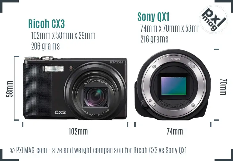 Ricoh CX3 vs Sony QX1 size comparison Ricoh CX3 vs Sony QX1 size comparison