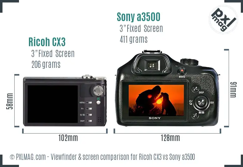 Ricoh CX3 vs Sony a3500 Screen and Viewfinder comparison