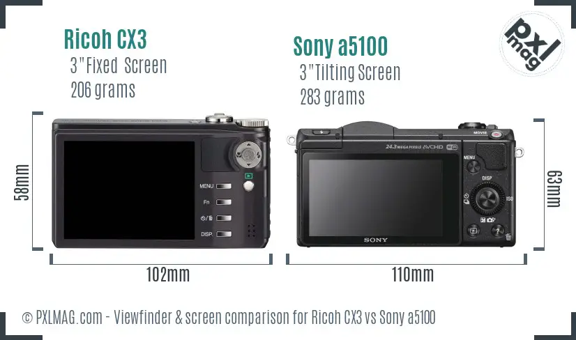 Ricoh CX3 vs Sony a5100 Screen and Viewfinder comparison