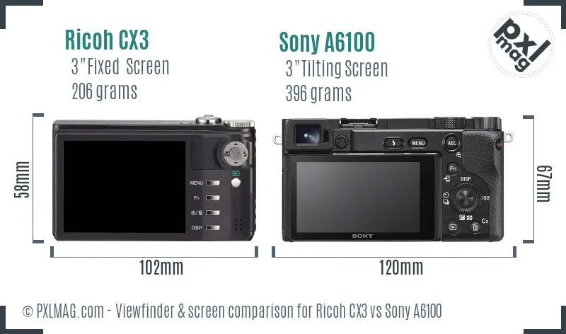 Ricoh CX3 vs Sony A6100 Screen and Viewfinder comparison