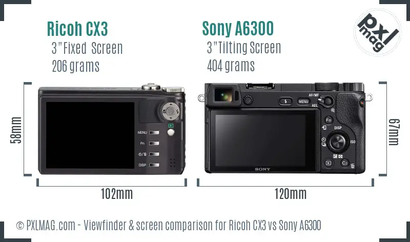 Ricoh CX3 vs Sony A6300 Screen and Viewfinder comparison