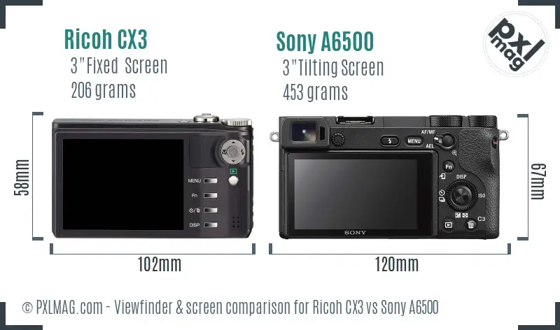Ricoh CX3 vs Sony A6500 Screen and Viewfinder comparison