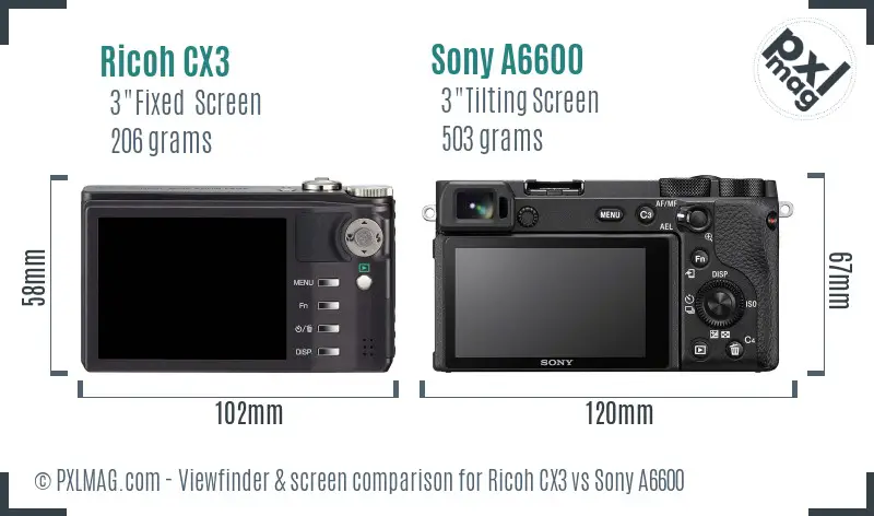 Ricoh CX3 vs Sony A6600 Screen and Viewfinder comparison