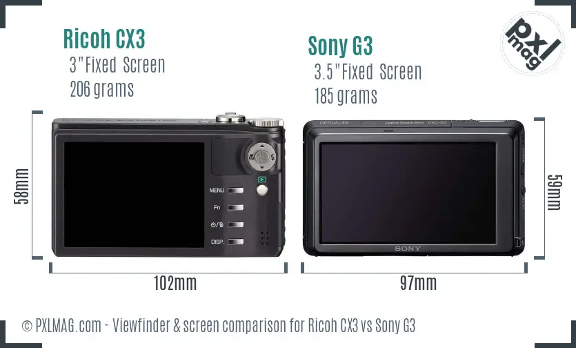 Ricoh CX3 vs Sony G3 Screen and Viewfinder comparison
