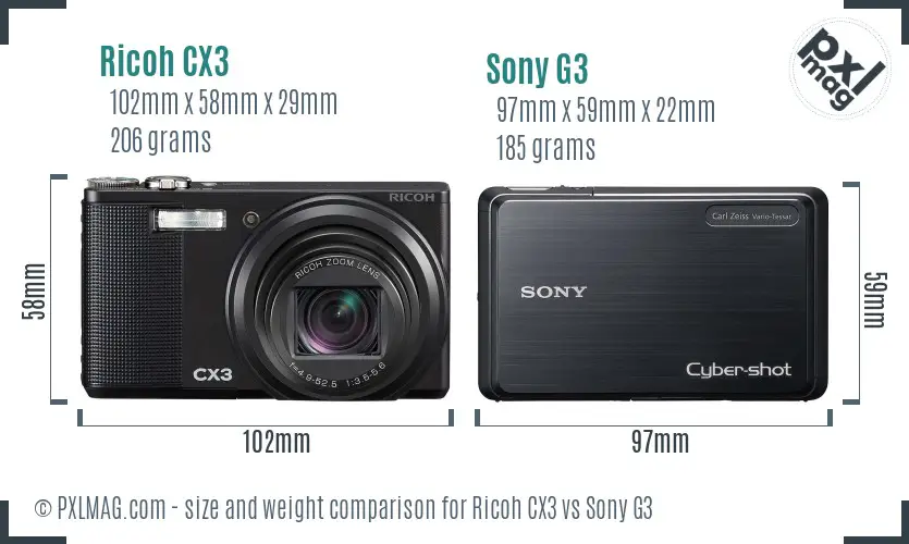 Ricoh CX3 vs Sony G3 size comparison
