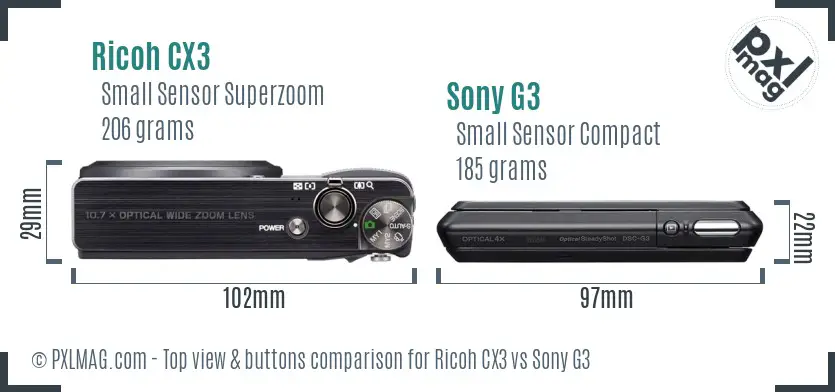 Ricoh CX3 vs Sony G3 top view buttons comparison