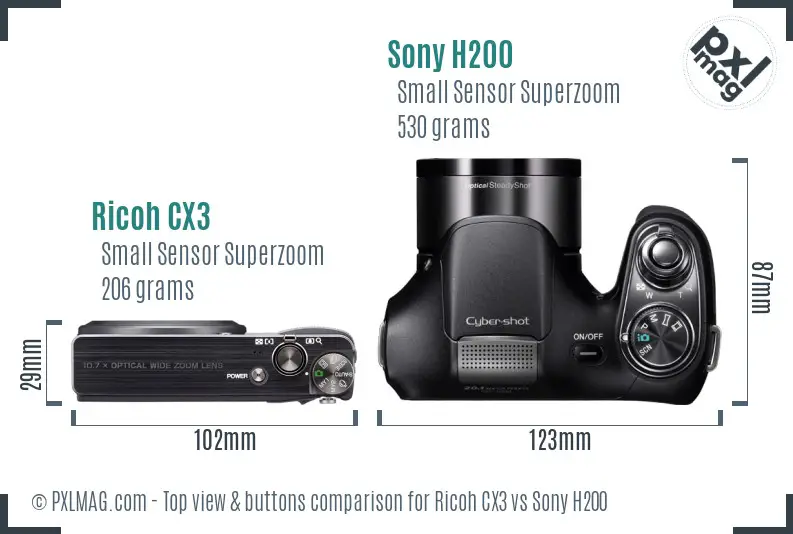 Ricoh CX3 vs Sony H200 top view buttons comparison