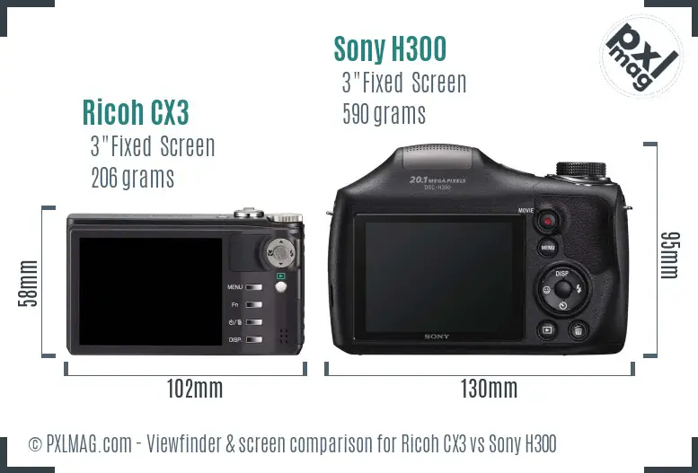 Ricoh CX3 vs Sony H300 Screen and Viewfinder comparison