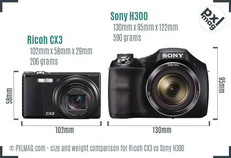 Ricoh CX3 vs Sony H300 size comparison