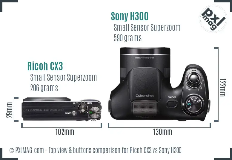 Ricoh CX3 vs Sony H300 top view buttons comparison