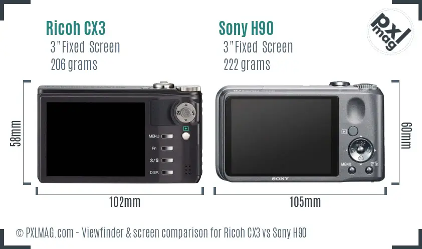Ricoh CX3 vs Sony H90 Screen and Viewfinder comparison