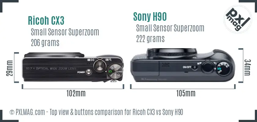 Ricoh CX3 vs Sony H90 top view buttons comparison