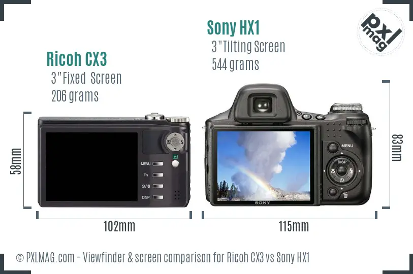 Ricoh CX3 vs Sony HX1 Screen and Viewfinder comparison
