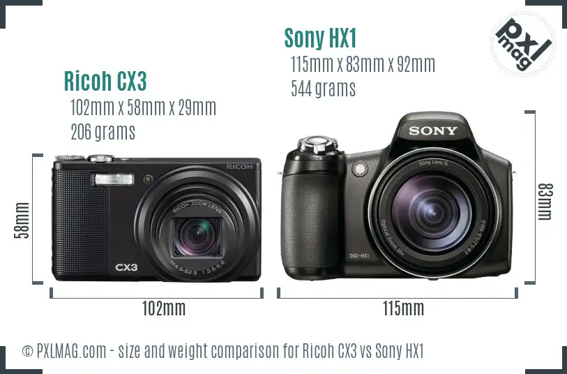 Ricoh CX3 vs Sony HX1 size comparison