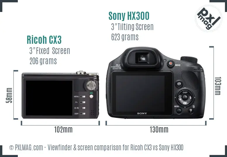 Ricoh CX3 vs Sony HX300 Screen and Viewfinder comparison
